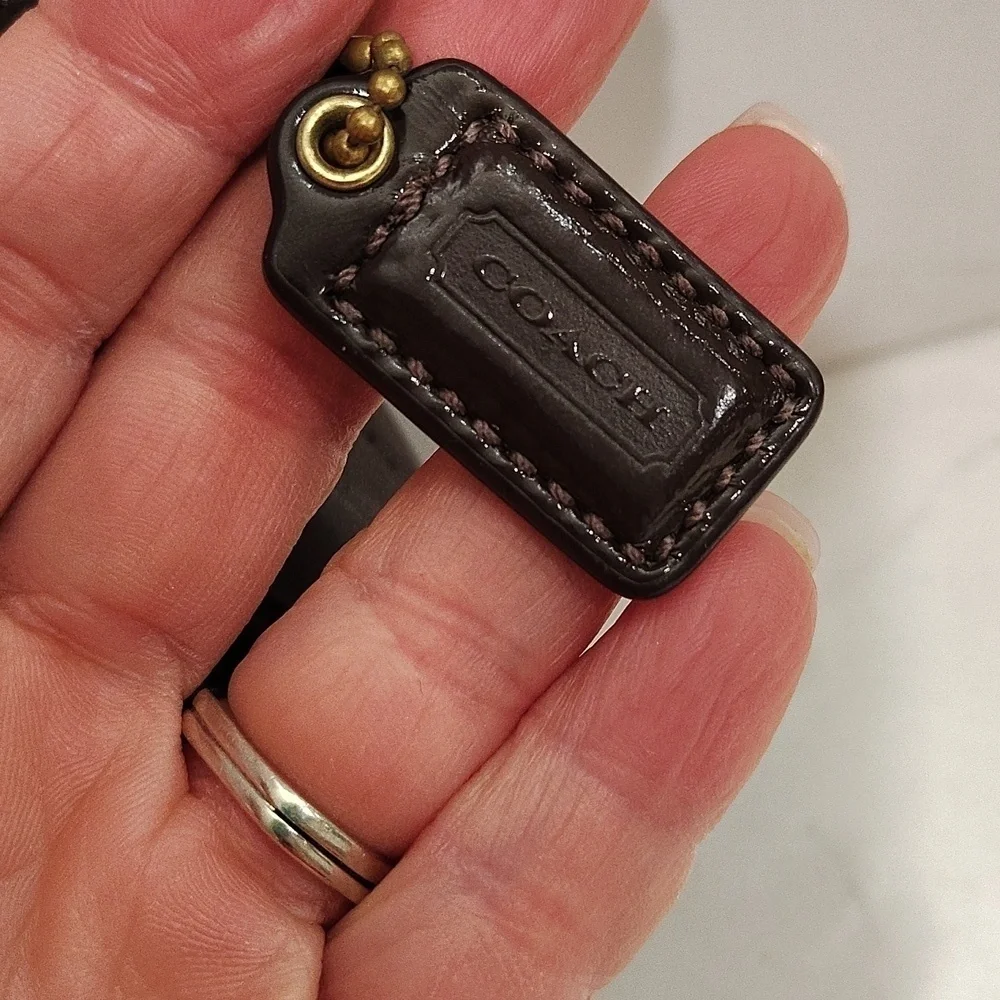 Coach Brown Patent Leather Brass Turn Lock Wristlet Clutch Wallet Pouch Charm